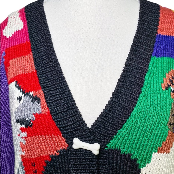 Berek Marta D Vintage 90’s Hand Knit Dogs Best In Show Cardigan Sweater - Picture 3 of 15
